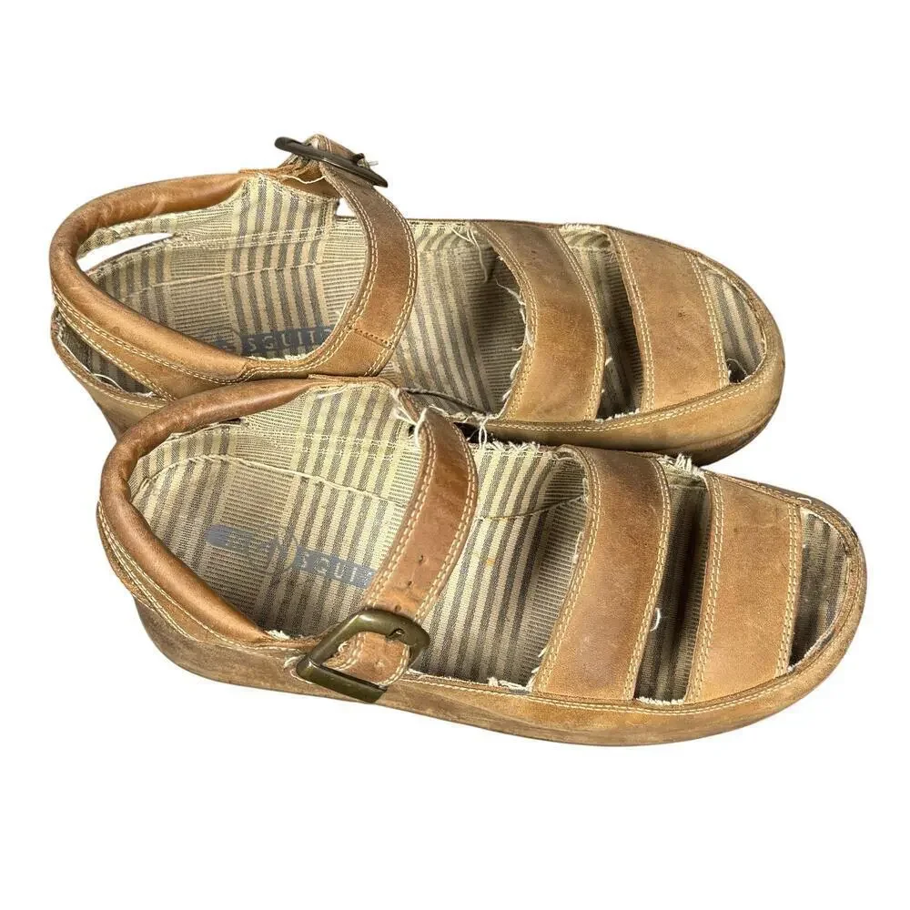 Mosquitos Y2K Chunky Platform Brown Leather Fisherman Sandals Size 8